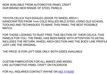 MADE TO FIT A TOYOTA CELICA TA23 DOGLEG/ DOOR TO WHEEL ARCH RUST REPAIR